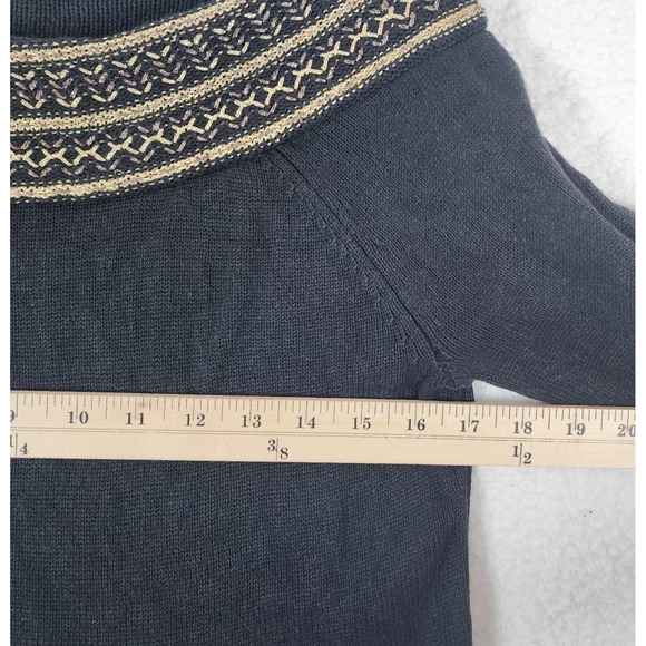 Lauren Ralph Lauren Sweater Sz L Black Silk Cashmere Blend Metallic Gold Trim - Picture 5 of 8